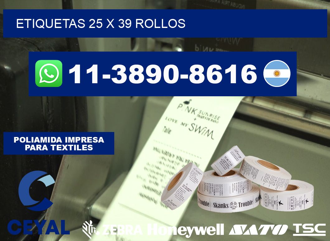 etiquetas 25 x 39 rollos