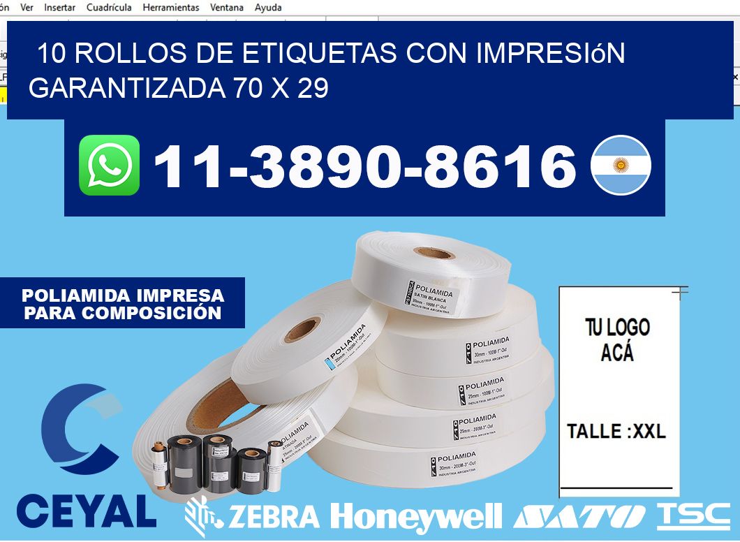 10 rollos de etiquetas con impresión garantizada 70 x 29