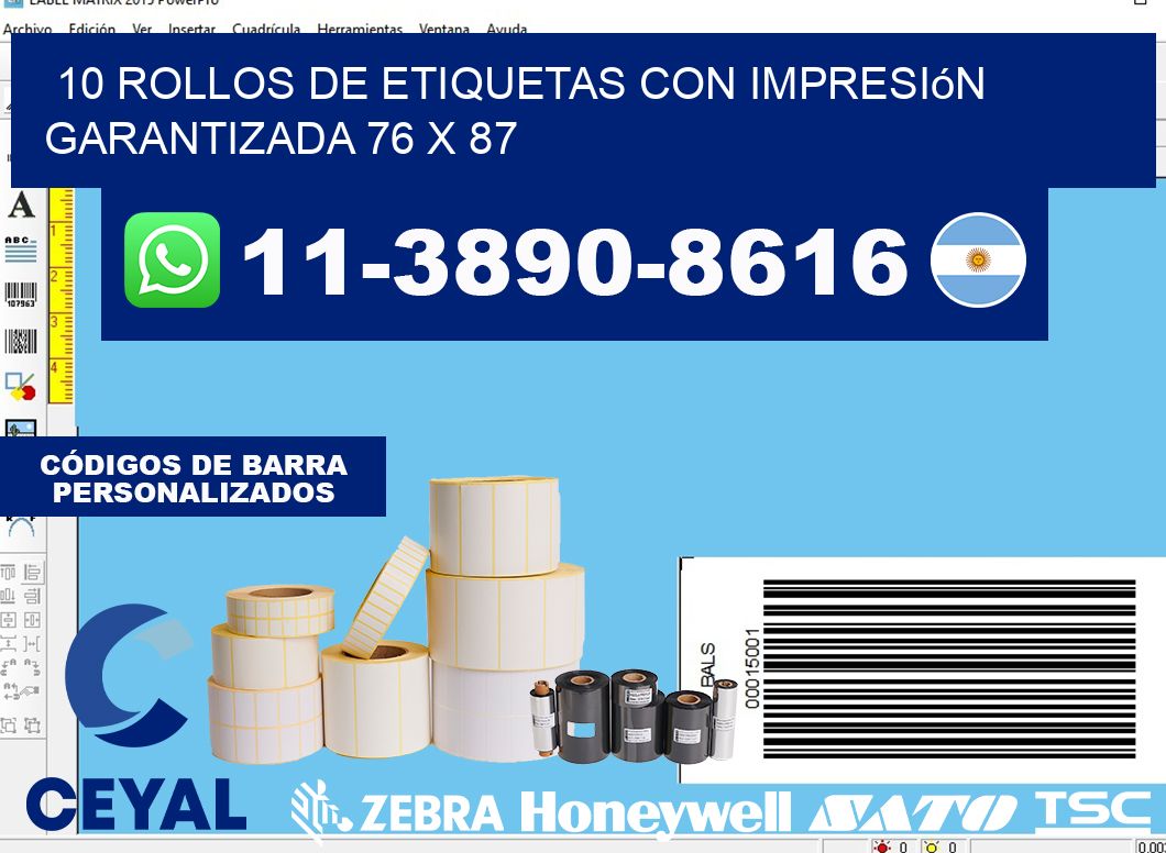 10 rollos de etiquetas con impresión garantizada 76 x 87