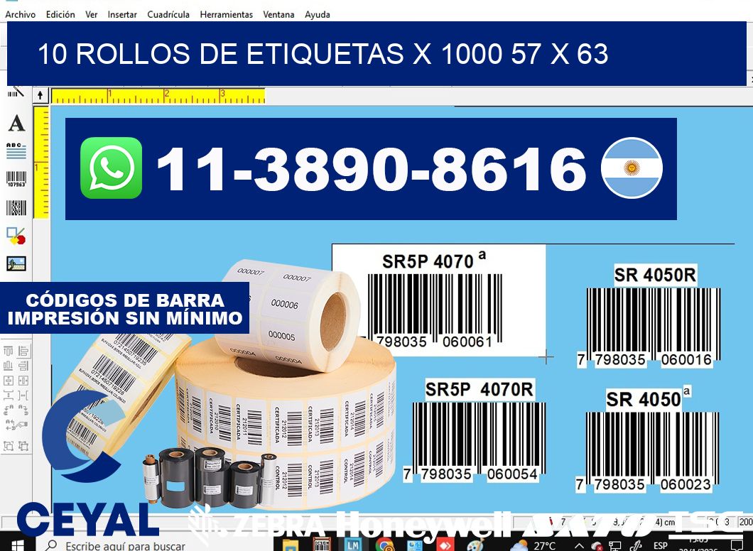 10 rollos de etiquetas x 1000 57 x 63