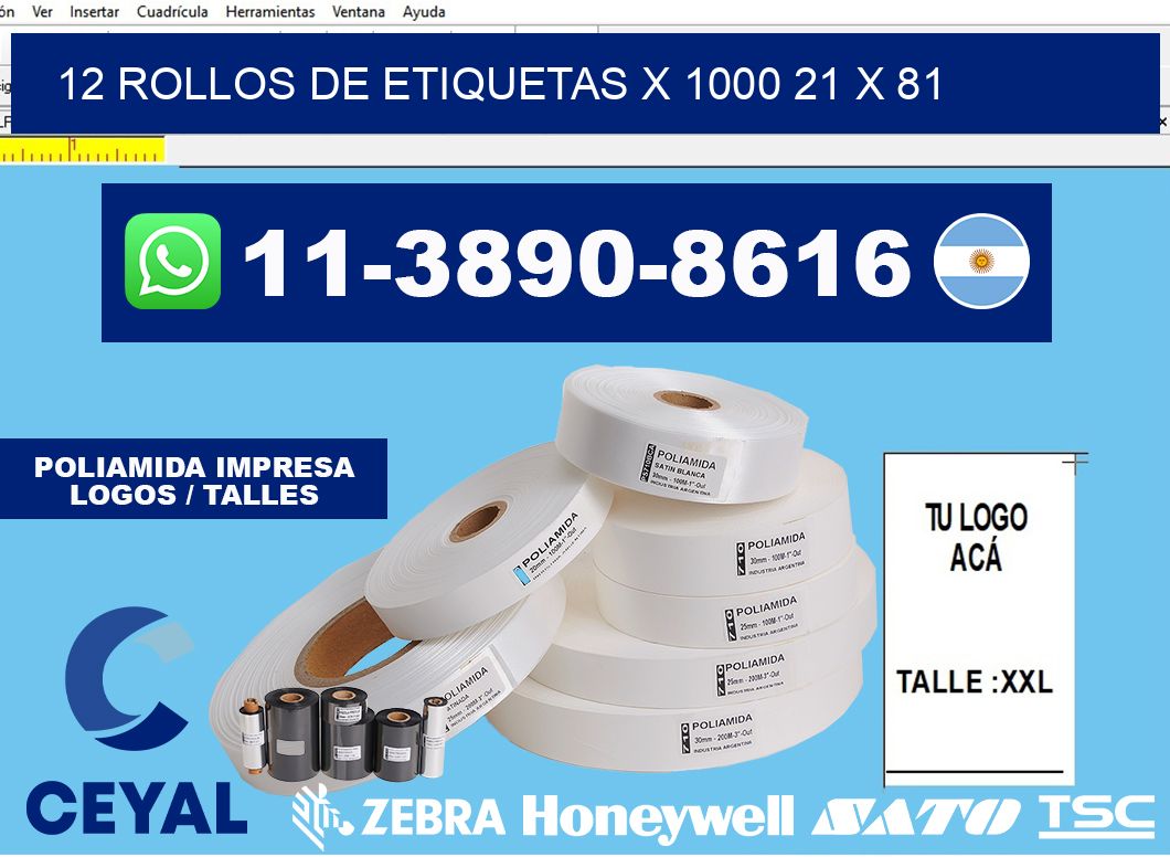 12 rollos de etiquetas x 1000 21 x 81