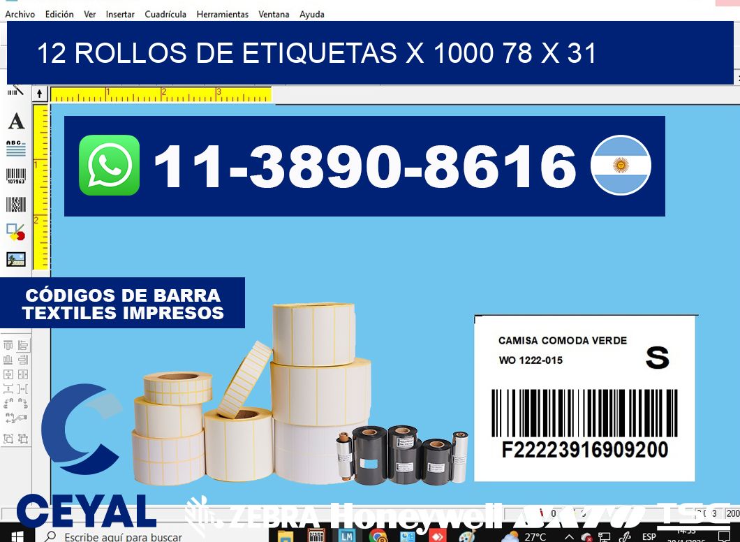 12 rollos de etiquetas x 1000 78 x 31