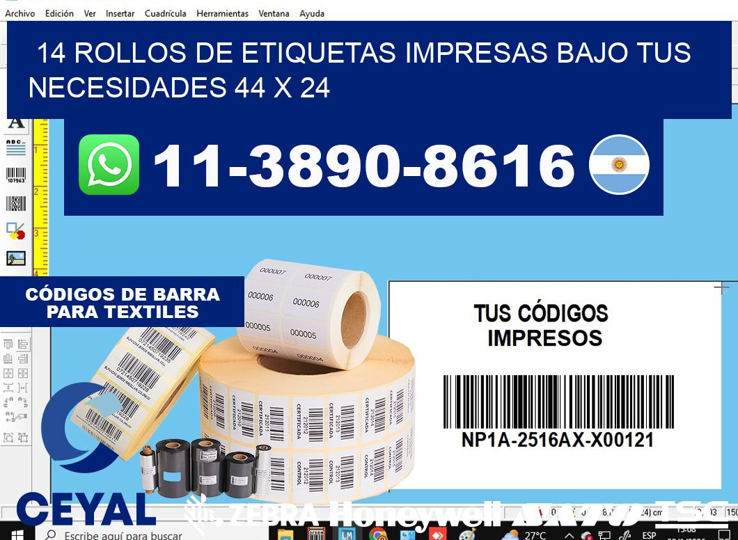 14 rollos de etiquetas impresas bajo tus necesidades 44 x 24