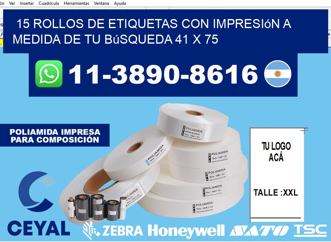 15 rollos de etiquetas con impresión a medida de tu búsqueda 41 x 75
