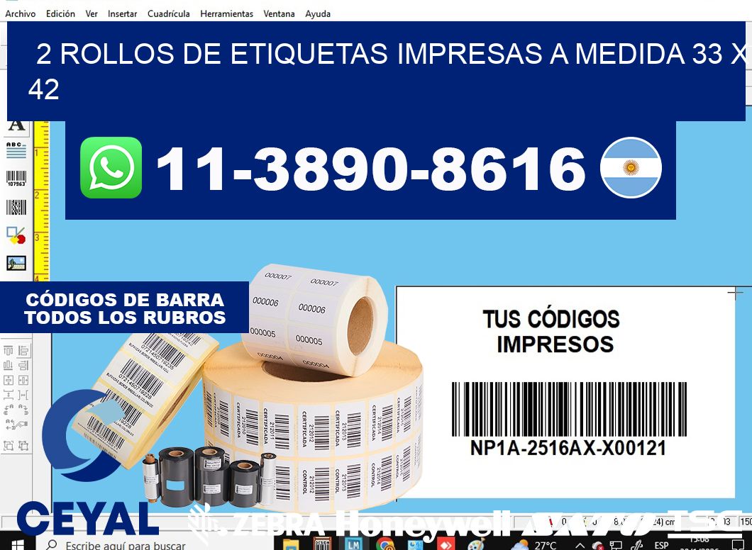 2 rollos de etiquetas impresas a medida 33 x 42