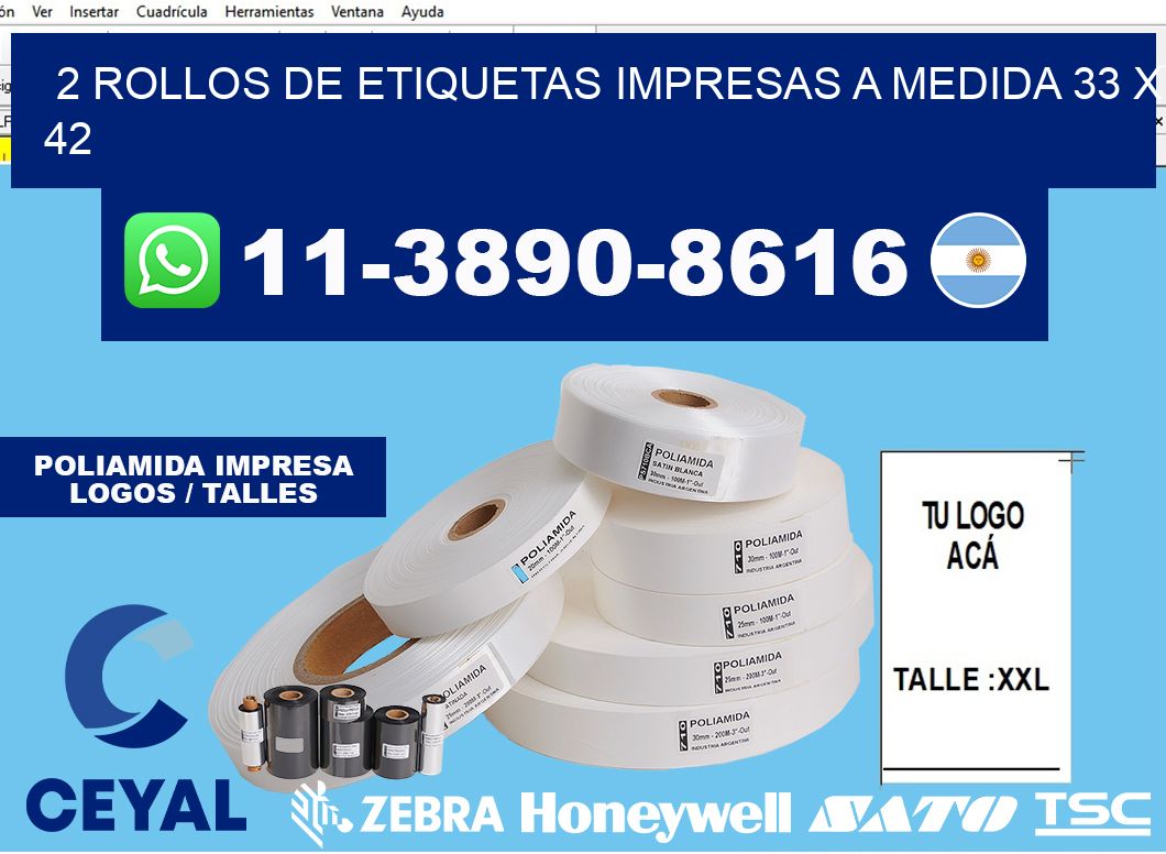 2 rollos de etiquetas impresas a medida 33 x 42