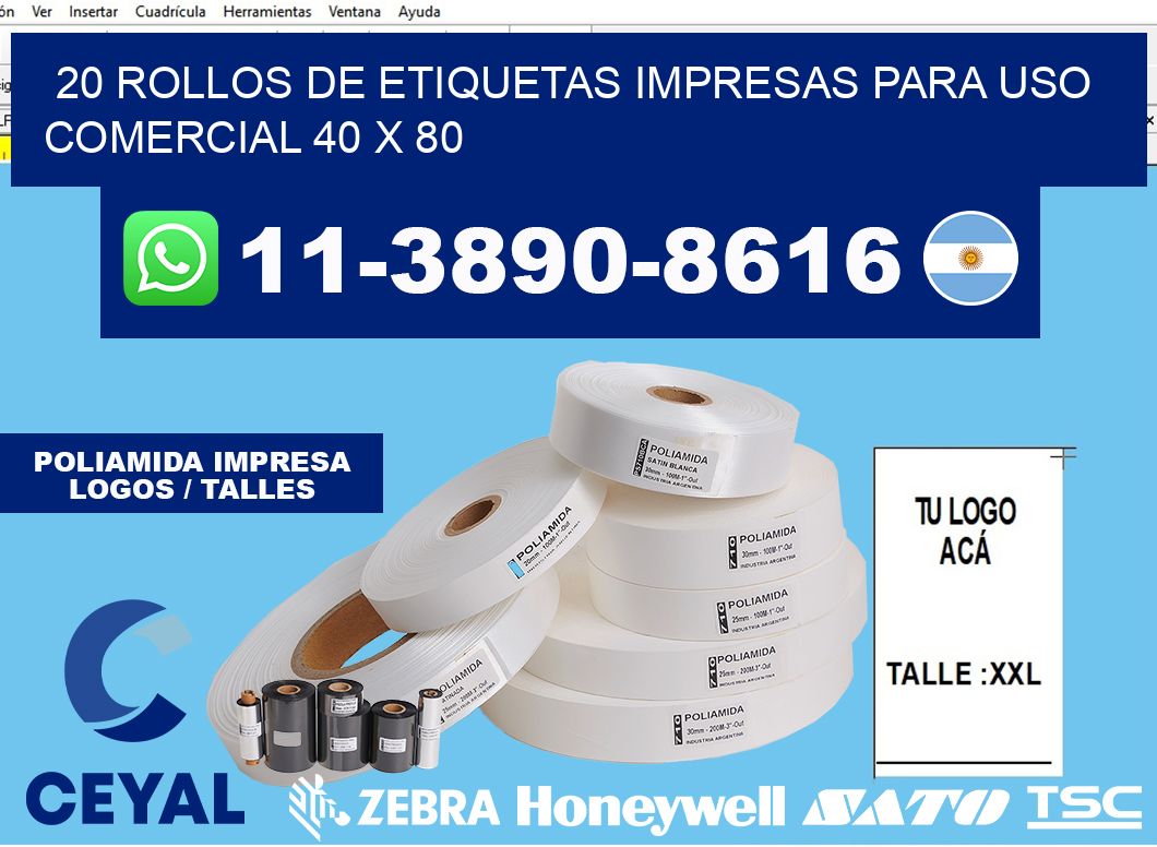 20 rollos de etiquetas impresas para uso comercial 40 x 80