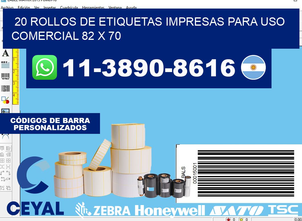 20 rollos de etiquetas impresas para uso comercial 82 x 70
