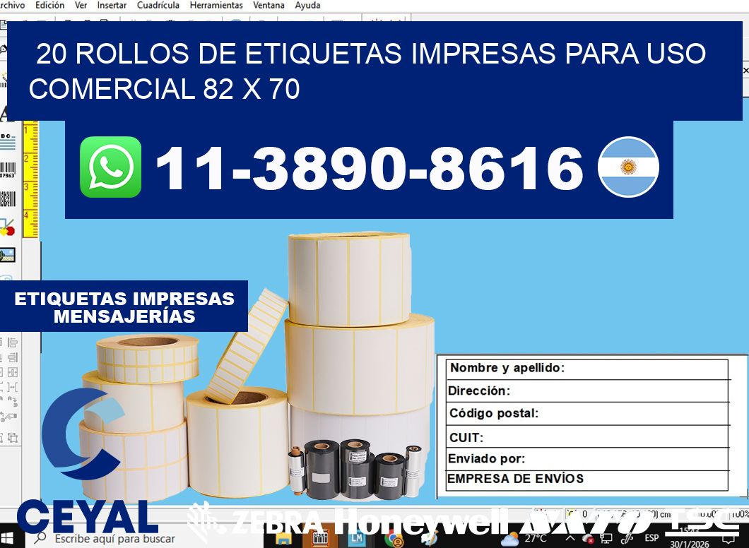 20 rollos de etiquetas impresas para uso comercial 82 x 70
