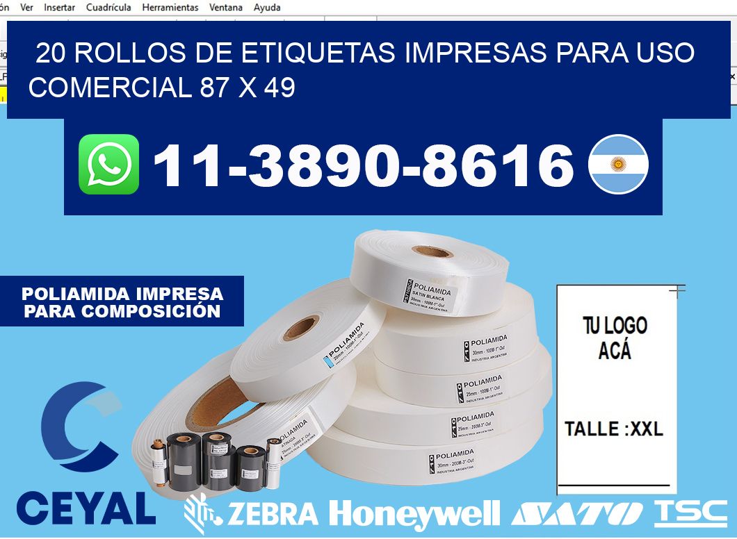 20 rollos de etiquetas impresas para uso comercial 87 x 49