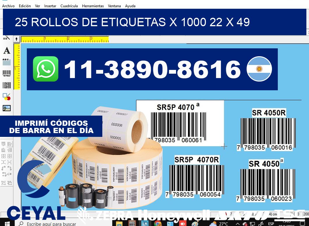 25 rollos de etiquetas x 1000 22 x 49