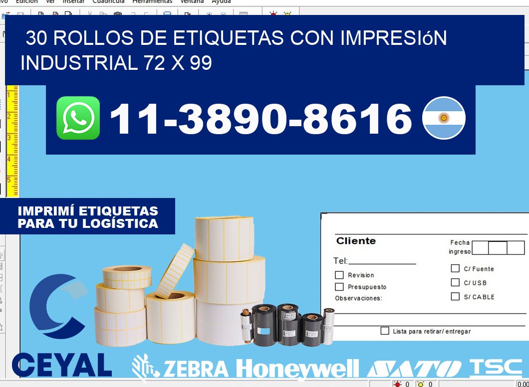 30 rollos de etiquetas con impresión industrial 72 x 99