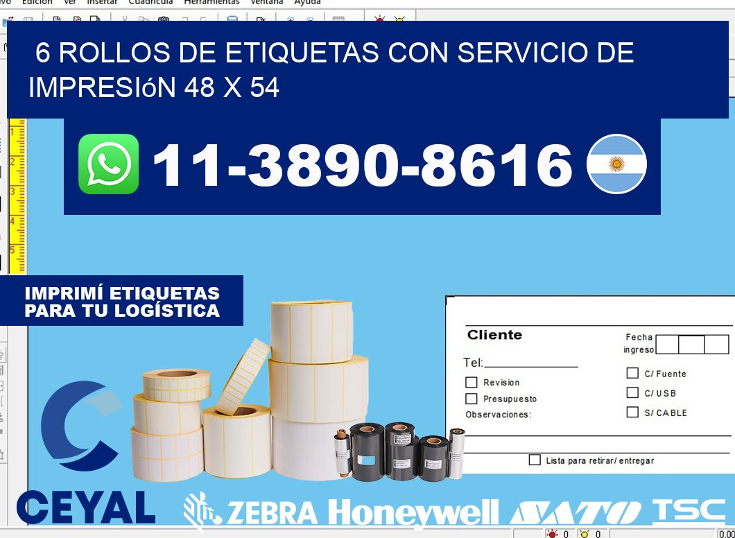 6 rollos de etiquetas con servicio de impresión 48 x 54