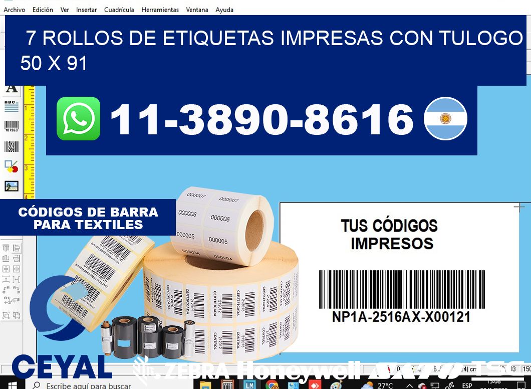 7 rollos de etiquetas impresas con tulogo 50 x 91