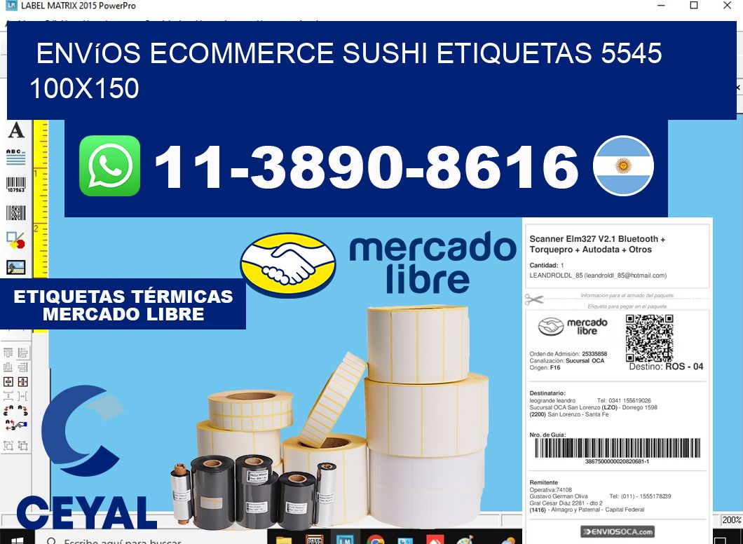 Envíos Ecommerce sushi etiquetas 5545 100x150