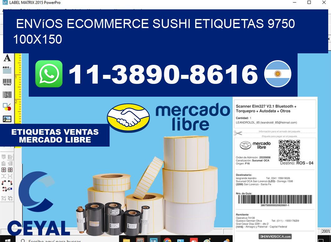 Envíos Ecommerce sushi etiquetas 9750 100x150