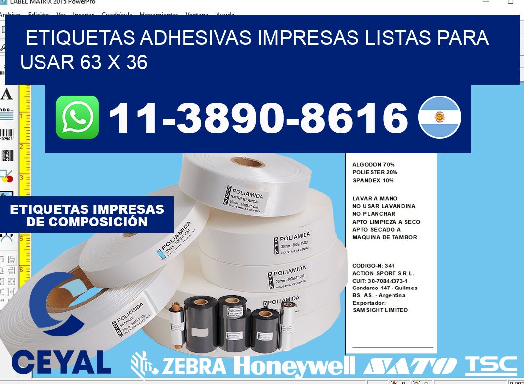 etiquetas adhesivas impresas listas para usar 63 x 36