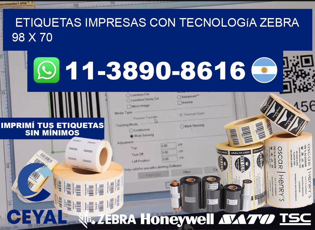 etiquetas impresas con tecnología Zebra 98 x 70