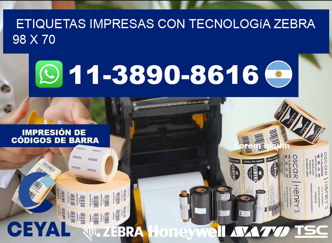 etiquetas impresas con tecnología Zebra 98 x 70