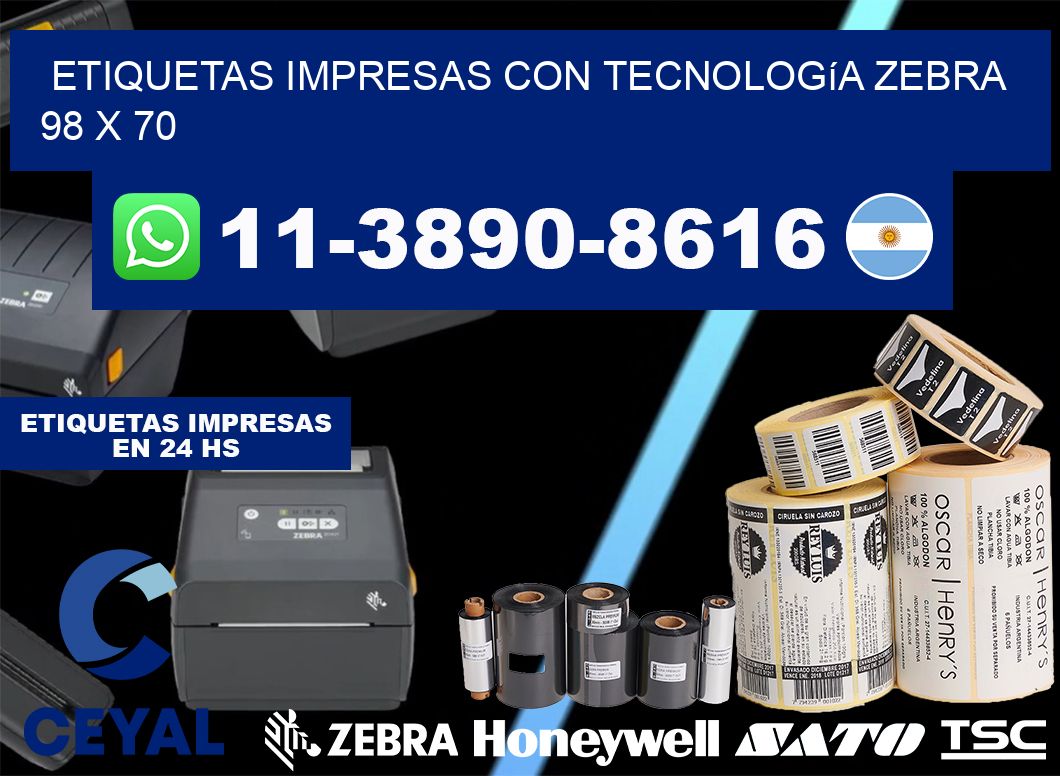 etiquetas impresas con tecnología Zebra 98 x 70