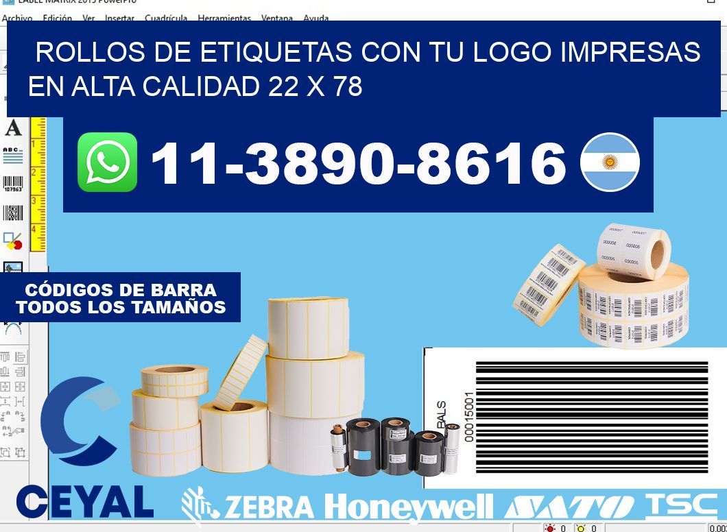 rollos de etiquetas con tu logo impresas en alta calidad 22 x 78