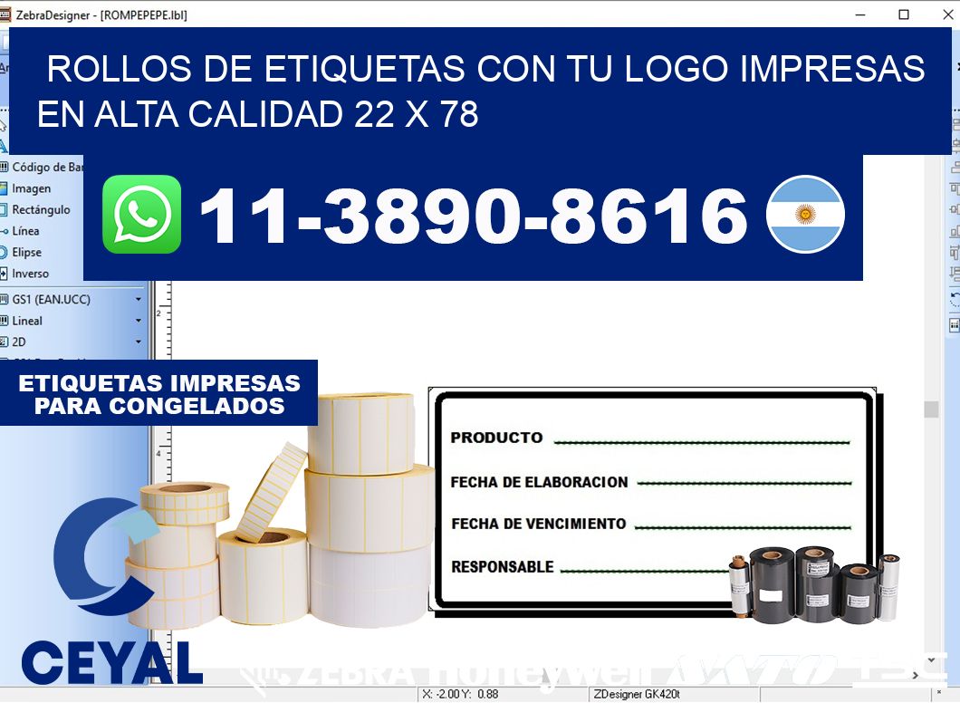 rollos de etiquetas con tu logo impresas en alta calidad 22 x 78