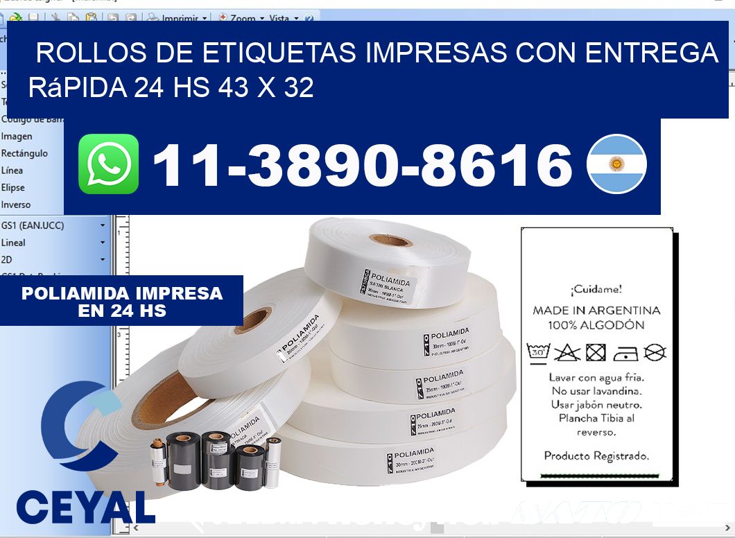 rollos de etiquetas impresas con entrega rápida 24 hs 43 x 32