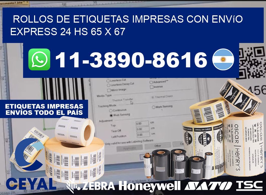 rollos de etiquetas impresas con envío express 24 hs 65 x 67