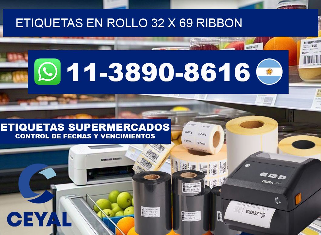 Etiquetas en rollo 32 x 69 ribbon