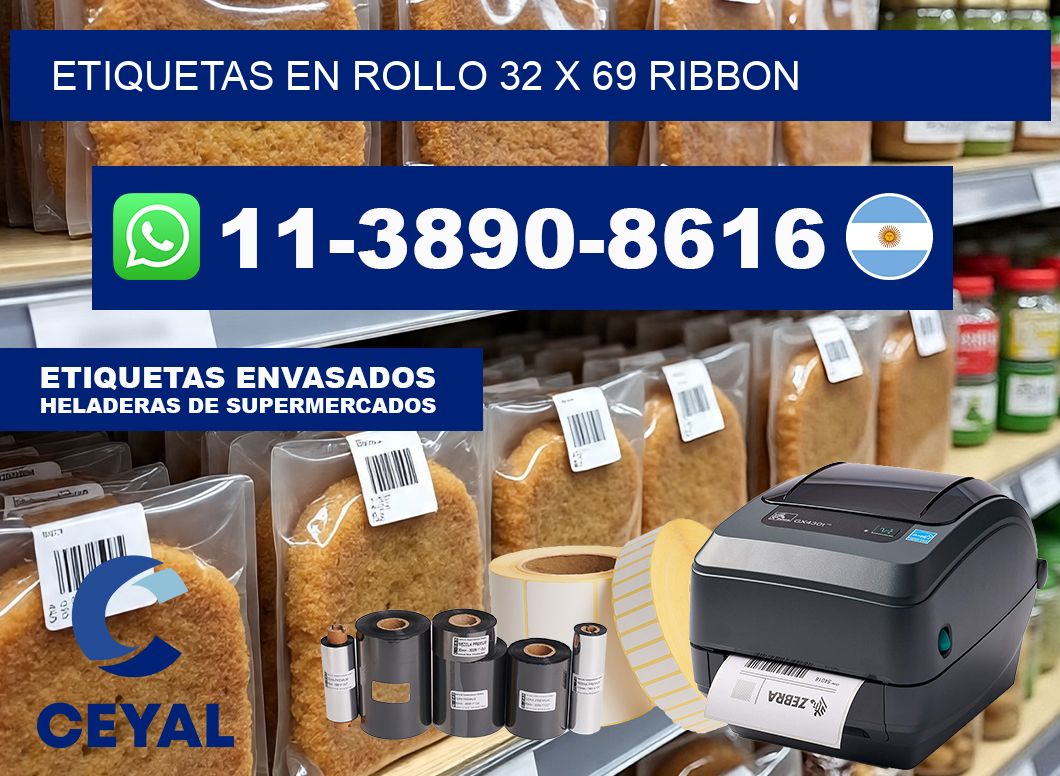 Etiquetas en rollo 32 x 69 ribbon