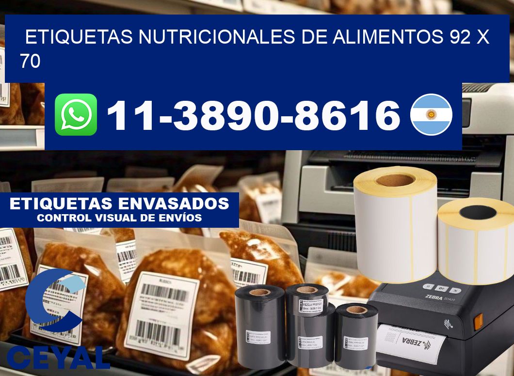 Etiquetas nutricionales de alimentos 92 x 70