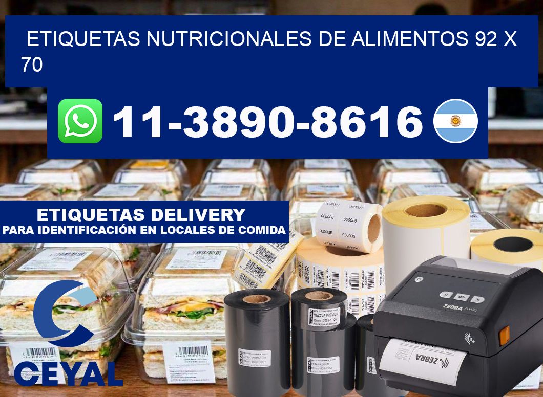 Etiquetas nutricionales de alimentos 92 x 70