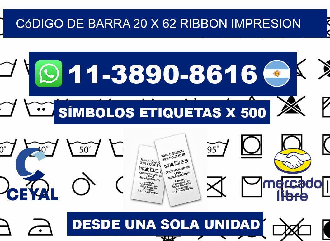 código de barra 20 x 62 ribbon impresion
