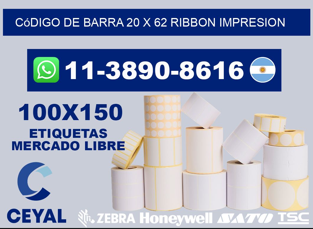 código de barra 20 x 62 ribbon impresion