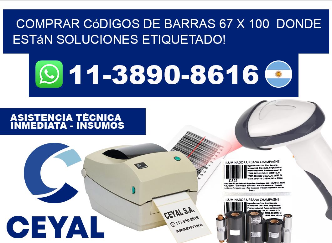 Comprar códigos de barras 67 x 100  donde están soluciones etiquetado!