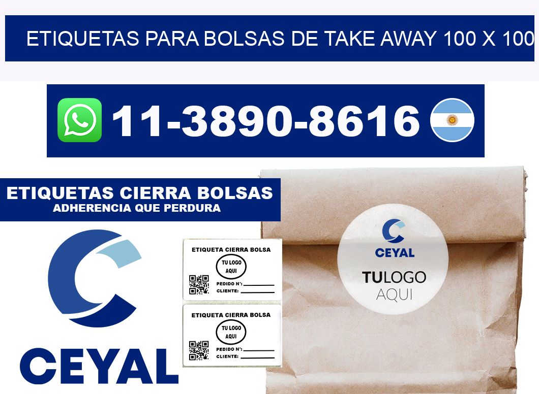 ETIQUETAS PARA BOLSAS DE TAKE AWAY 100 x 100