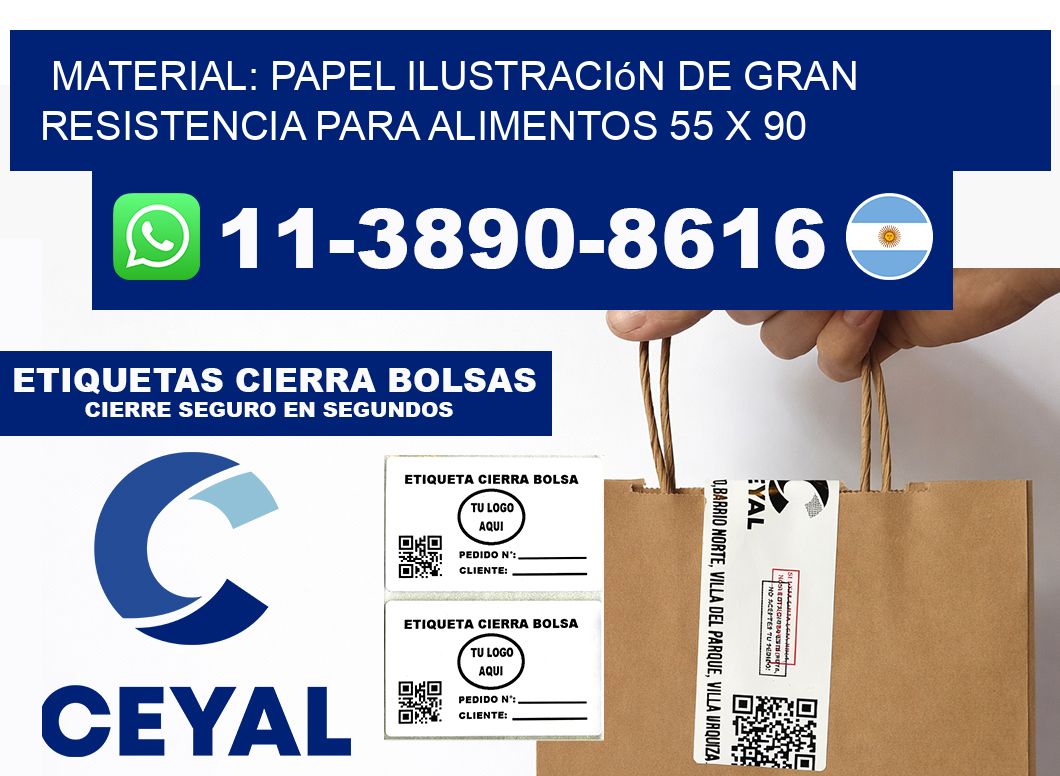 Material: papel ilustración de gran resistencia para alimentos 55 x 90
