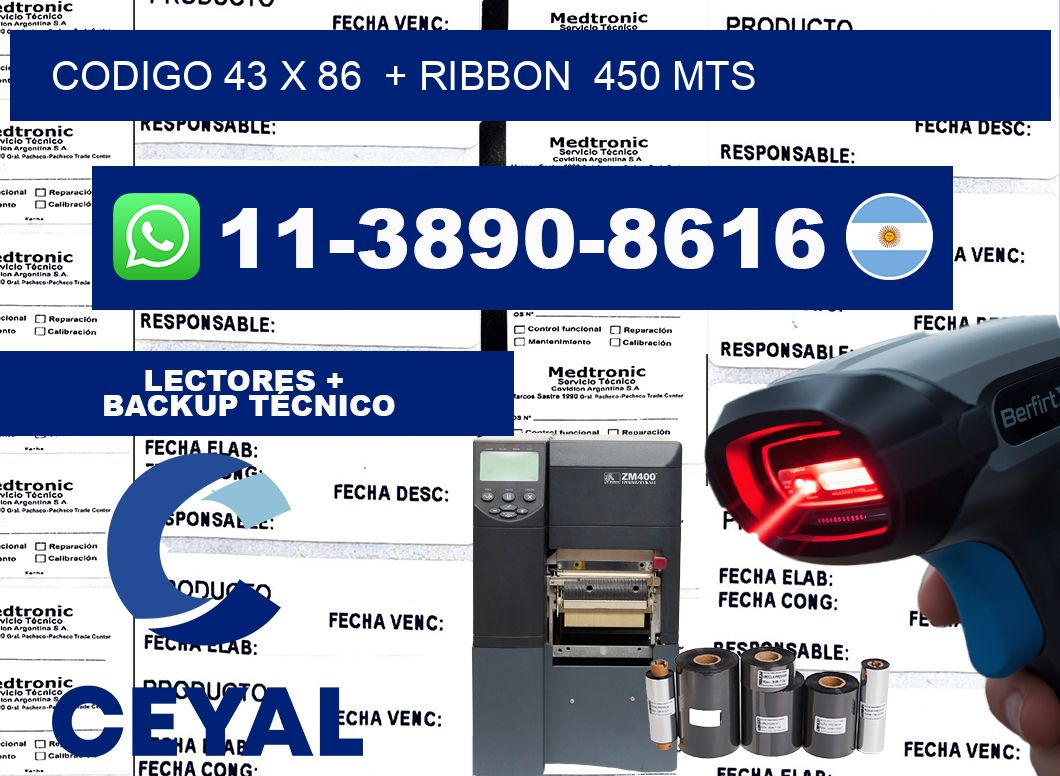 codigo 43 x 86  + ribbon  450 mts