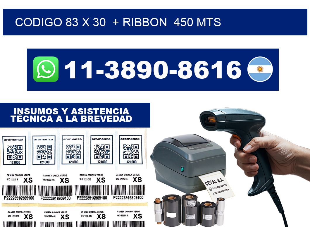 codigo 83 x 30  + ribbon  450 mts