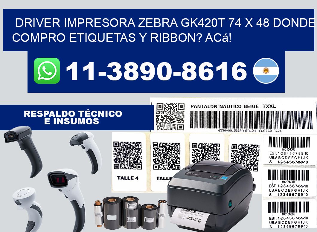 driver impresora zebra gk420t 74 x 48 Donde compro etiquetas y ribbon? Acá!