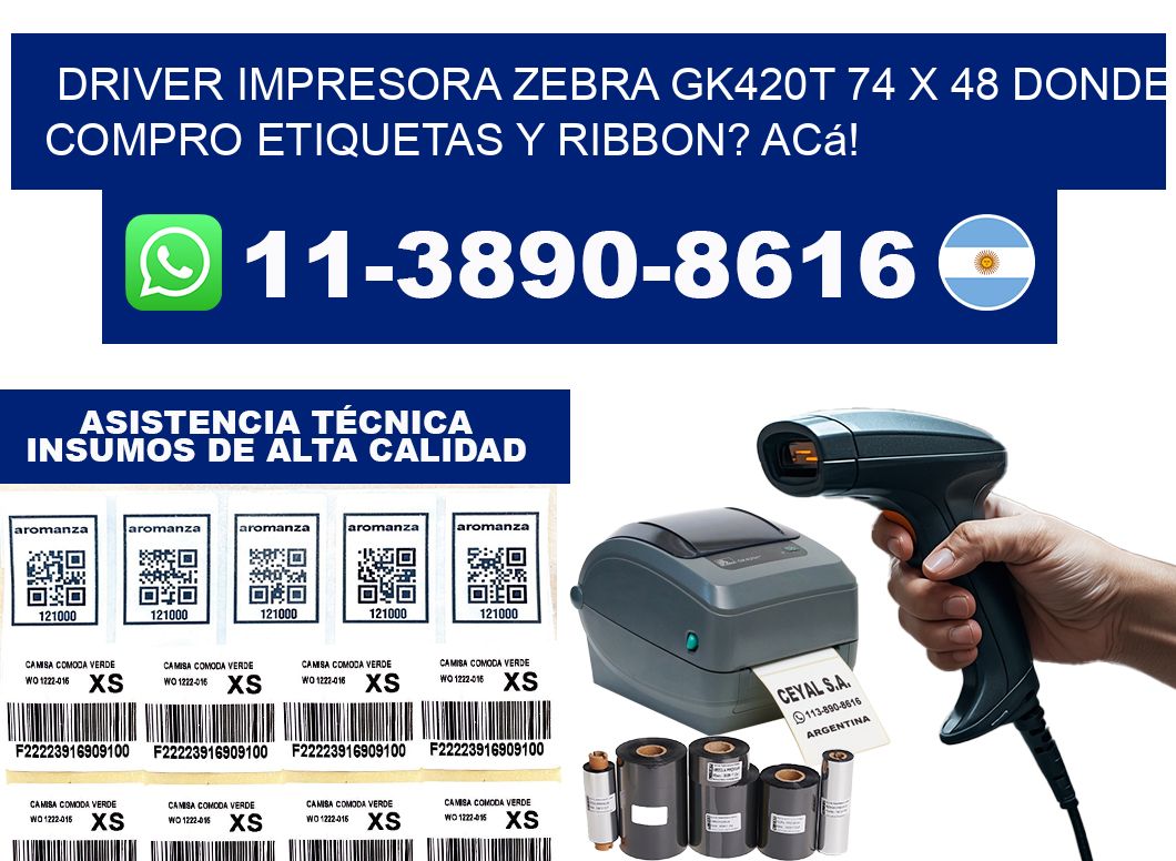 driver impresora zebra gk420t 74 x 48 Donde compro etiquetas y ribbon? Acá!