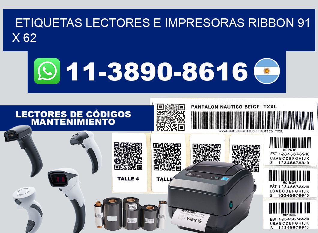 etiquetas lectores e impresoras ribbon 91 x 62