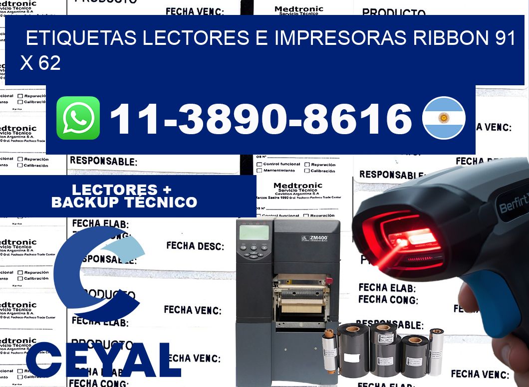 etiquetas lectores e impresoras ribbon 91 x 62