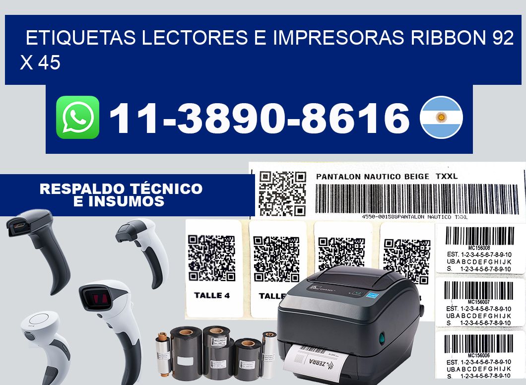 etiquetas lectores e impresoras ribbon 92 x 45