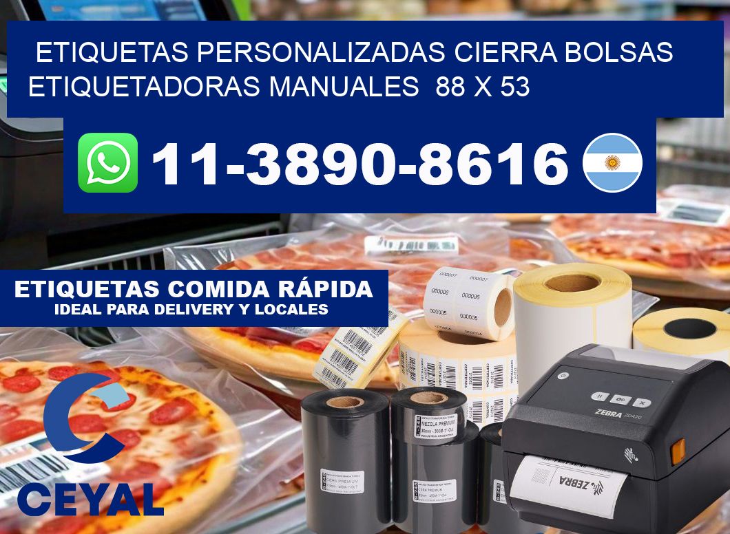 etiquetas personalizadas cierra bolsas  Etiquetadoras Manuales  88 x 53