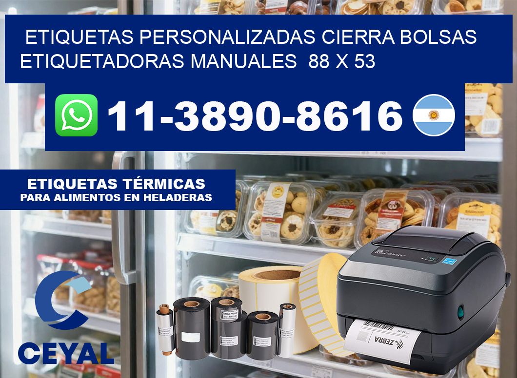 etiquetas personalizadas cierra bolsas  Etiquetadoras Manuales  88 x 53
