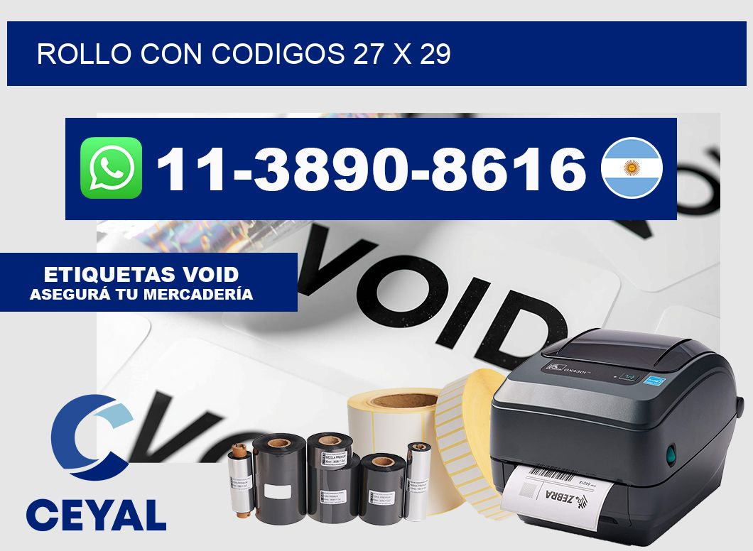 rollo con codigos 27 x 29