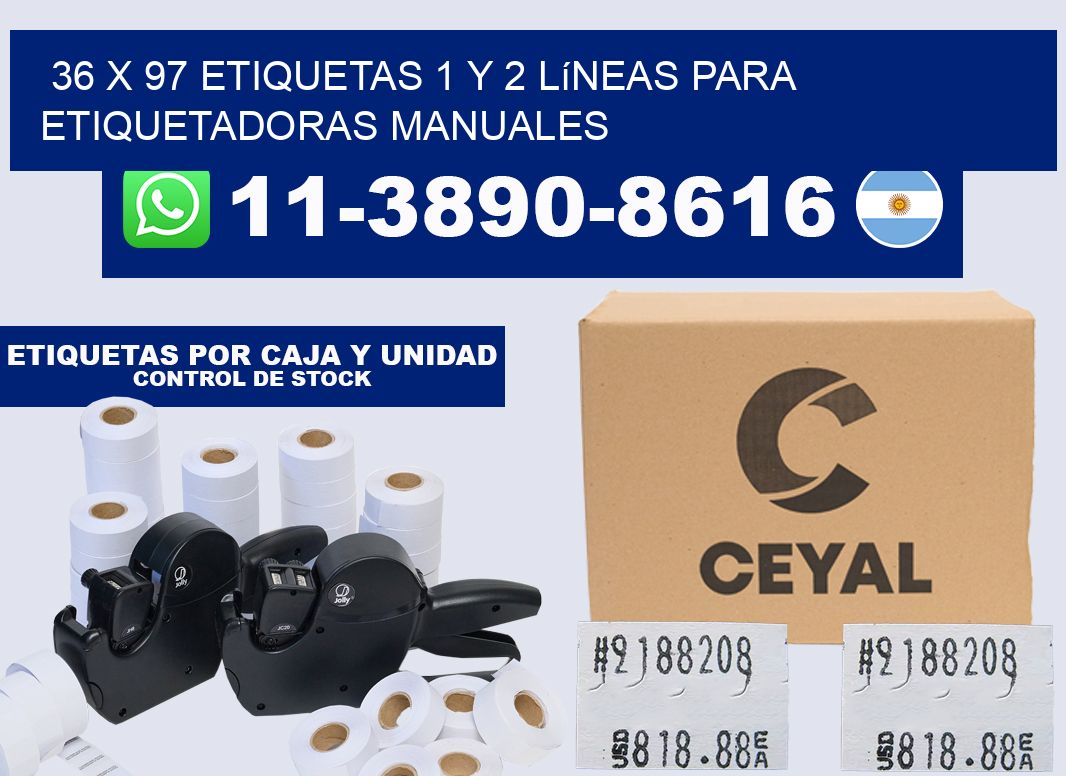 36 x 97 Etiquetas 1 y 2 líneas para etiquetadoras manuales
