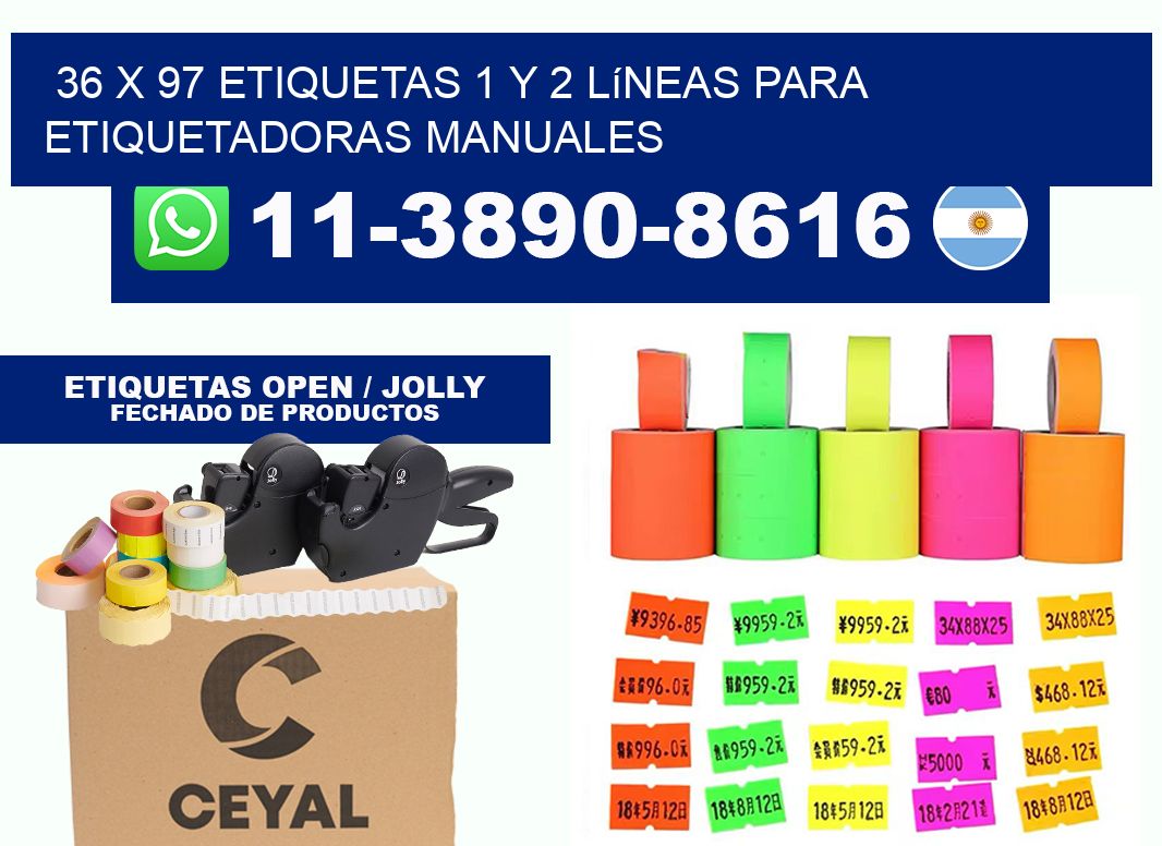 36 x 97 Etiquetas 1 y 2 líneas para etiquetadoras manuales