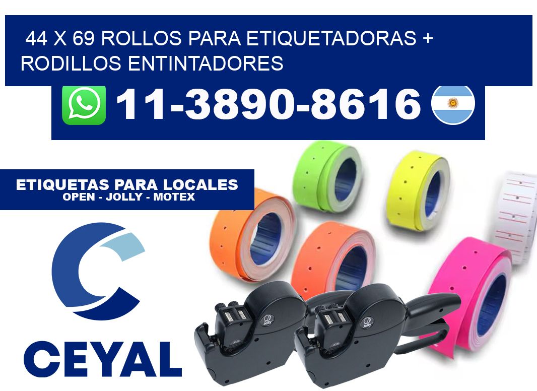44 x 69 rollos para etiquetadoras + rodillos entintadores